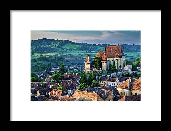 Romania Framed Print featuring the photograph Biertan Church Dawn - Romania by Stuart Litoff