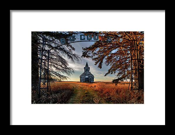 Abandoned Church Prairie Nd North Dakota Lutheran Rural Landscape Scenic Horizontal Framed Print featuring the photograph Big Coulee Church - abandoned lutheran church on ND prairie by Peter Herman