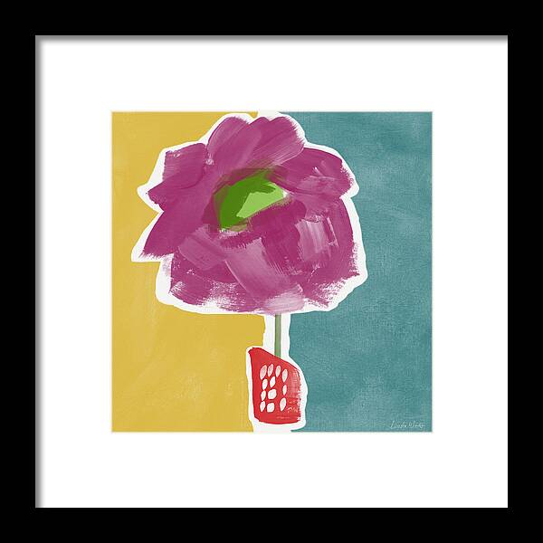 Modern Framed Print featuring the painting Big Purple Flower in A Small Vase- Art by Linda Woods by Linda Woods