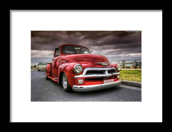 Chevrolet Pickup Framed Print featuring the digital art Big red 55 by Kevin Chippindall