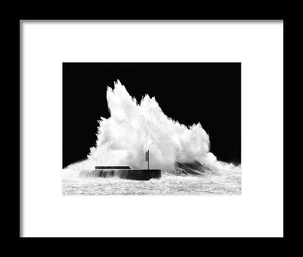 Breakwater Framed Print featuring the photograph Big Wave Breaking On Breakwater by Mikel Martinez de Osaba