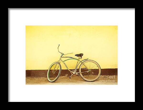Bicycle Framed Print featuring the photograph Bike and Yellow Wall by Kyle Rothenborg - Printscapes