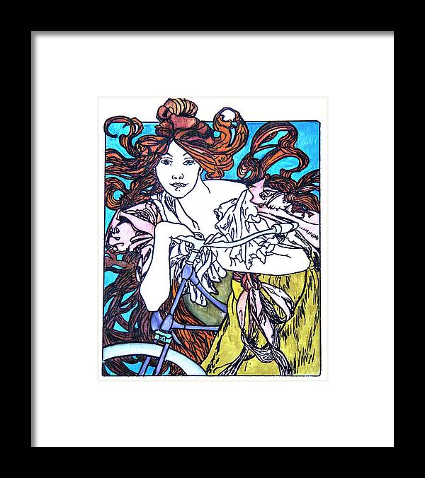 Biking Framed Print featuring the painting Biker Girl by Nila Jane Autry