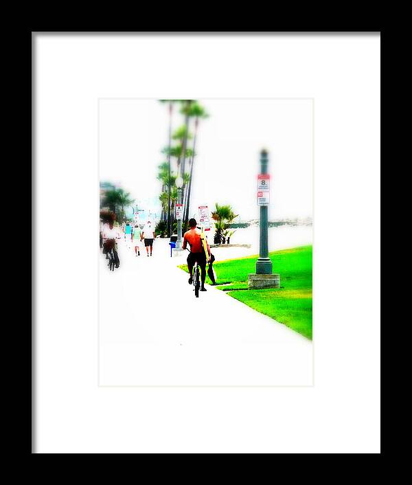 California Framed Print featuring the photograph Biking on Newport Beach by Funkpix Photo Hunter