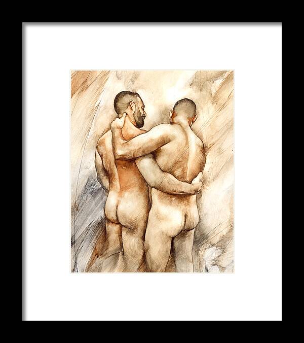 Male Nude Framed Print featuring the painting Bill and Mark by Chris Lopez