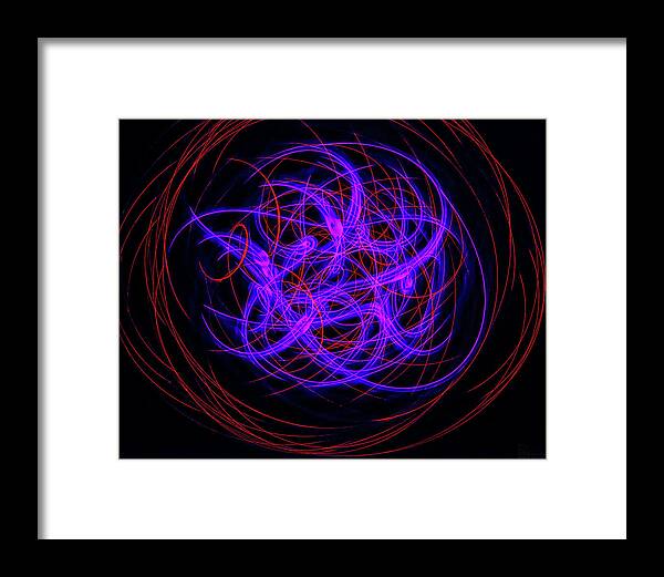 Light Painting Psychedelic Groovy 60's Spirograph Swinging Light Flashlight Abstract Blacklight Trippy Long Exposure Pink Floyd Dark Colorful Hypnotic Biohazard Purple Red Framed Print featuring the photograph BioHazard by Peter Herman
