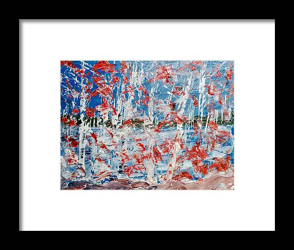 Abstract Landscape Painting Framed Print featuring the painting Birch on Pink Rocks by Desmond Raymond