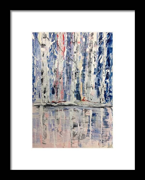Abstract Landscape Watercolour Painting Framed Print featuring the painting Birch Waterside by Desmond Raymond