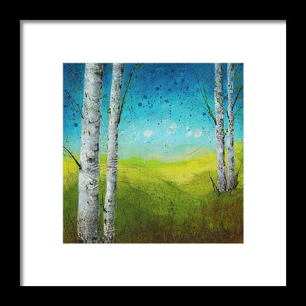 Acrylic Framed Print featuring the painting Birches In Green by Brenda O'Quin