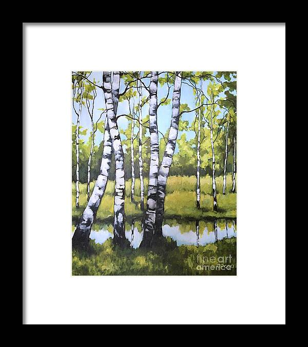 Birch Framed Print featuring the painting Birches in spring mood by Inese Poga