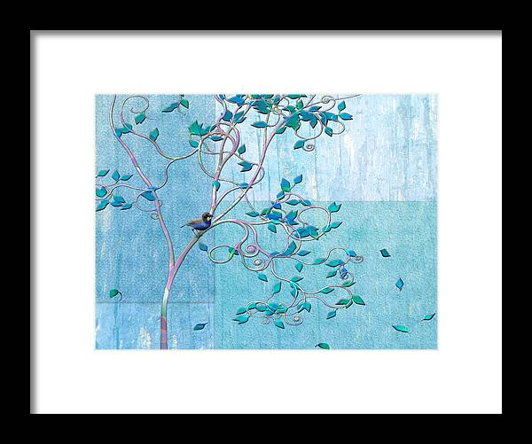 Tree Framed Print featuring the digital art Bird in a Tree-1 by Nina Bradica