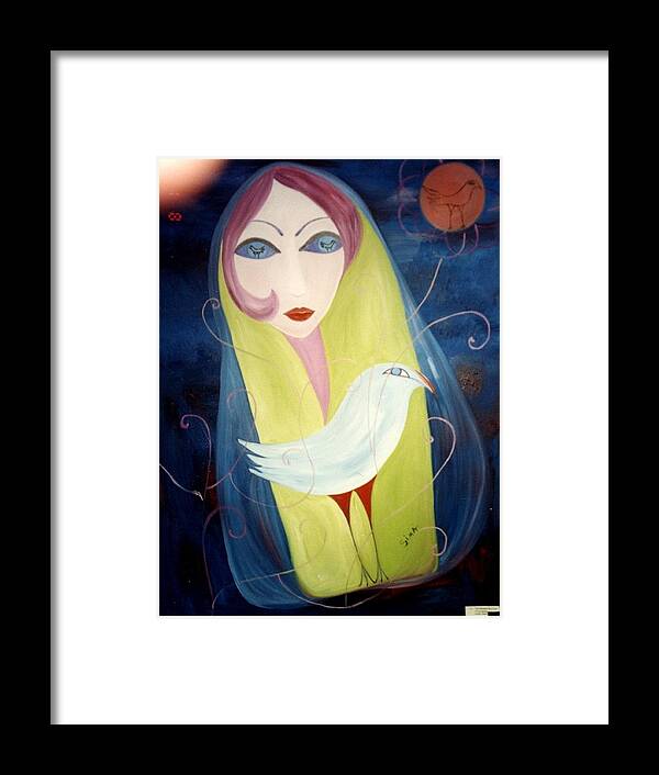 Oil Framed Print featuring the painting Bird In The Moon by Sima Amid Wewetzer