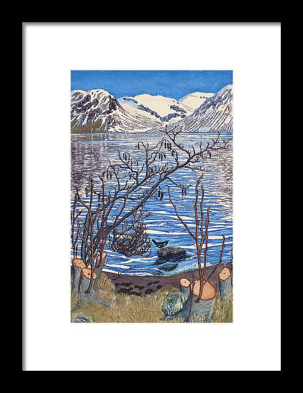 Astrup Framed Print featuring the painting Bird on a Stone by MotionAge Designs
