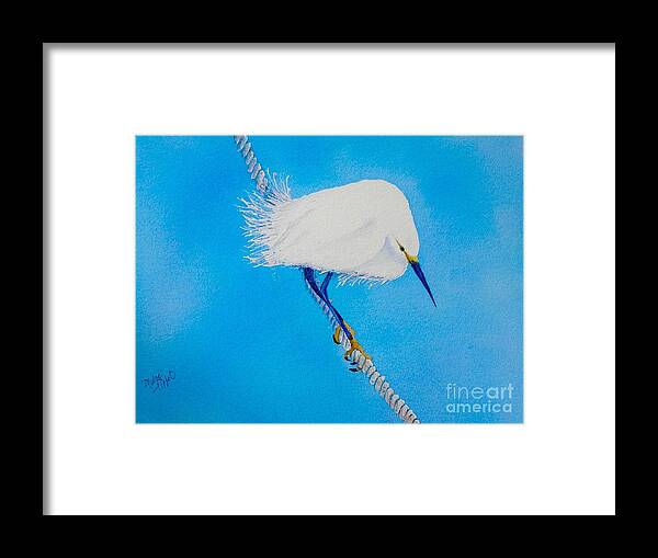Blue Framed Print featuring the painting Bird on a Wire by Midge Pippel