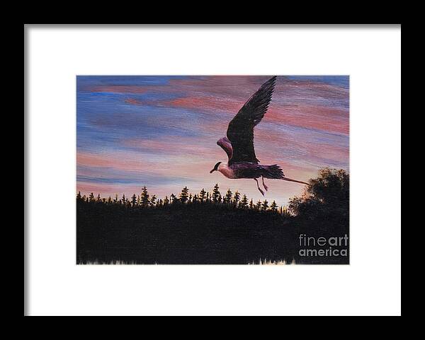 Art Framed Print featuring the painting Bird on sunset, painting by Irina Afonskaya