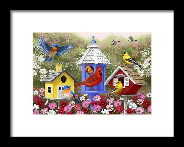 Wild Birds Framed Print featuring the painting Bird Painting - Primary Colors by Crista Forest