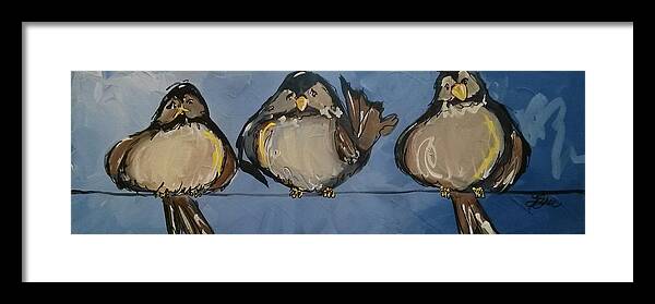 Bird Framed Print featuring the painting Birdies on a Wire by Terri Einer