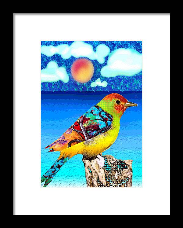 Watercolor Digital Ocean Sun Bird Beach Water Altered Framed Print featuring the painting Birds Eye View by Robin Mead