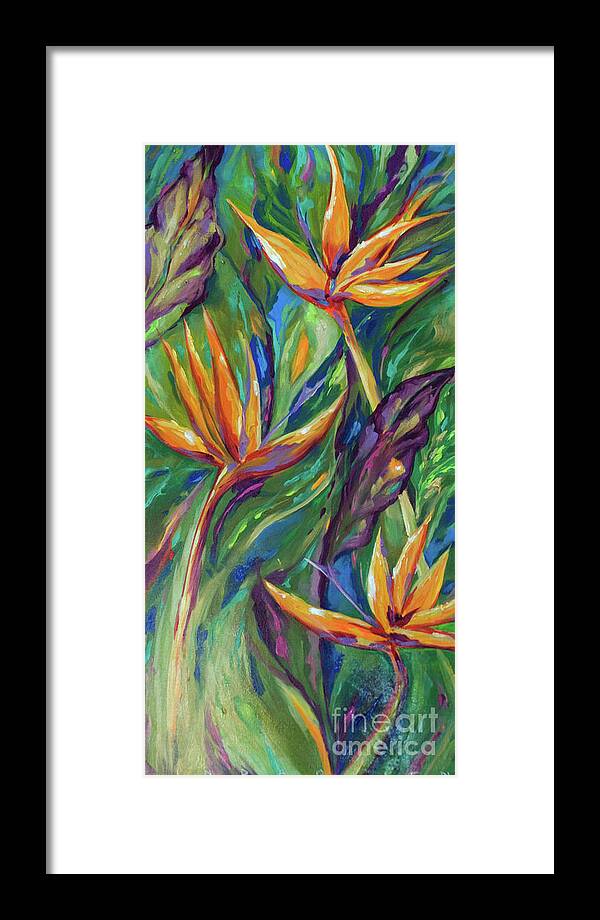 Tropical Framed Print featuring the painting Birds of Paradise by Linda Olsen