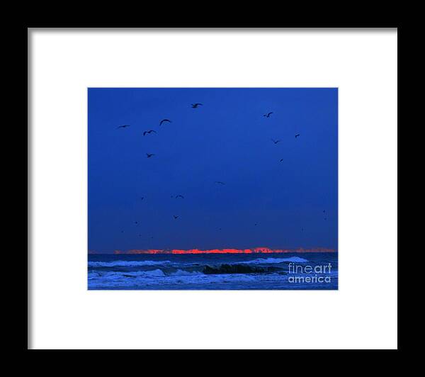 Hot Pink; Photography Framed Print featuring the photograph Seascape with hot pink dawn by Julianne Felton