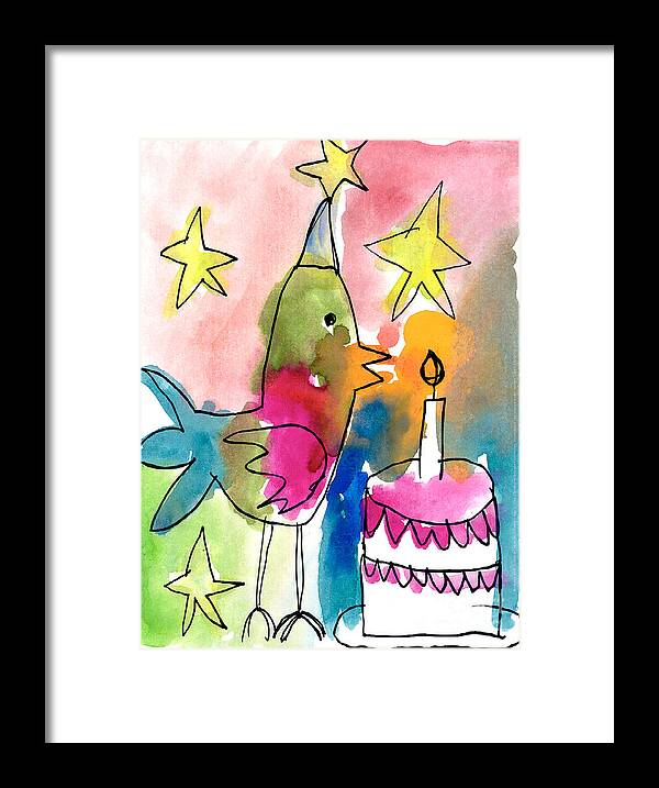 Bird Framed Print featuring the painting Birthday Bird by Michelle Malachowski Age Seven
