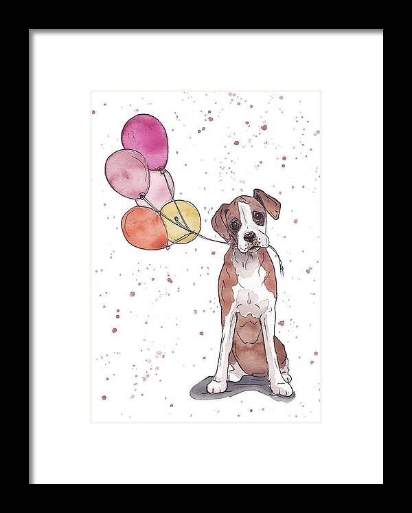 Birthday Framed Print featuring the painting Birthday Boxer by Katrina Davis