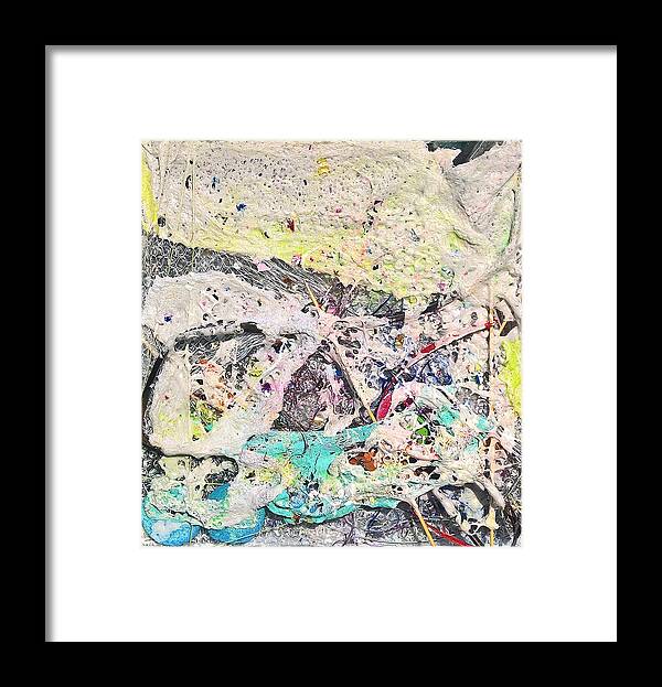 Foam Upcycled Beach Debris Abstract Expressionism Robert Anderson Backlight Framed Print featuring the painting Birthday Cake by Robert Anderson
