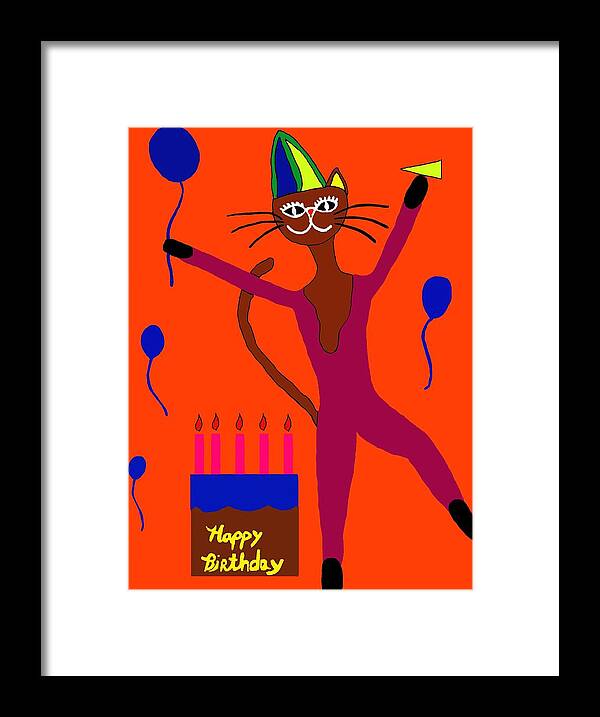 Cake Framed Print featuring the digital art Birthday cat 2 by Laura Smith