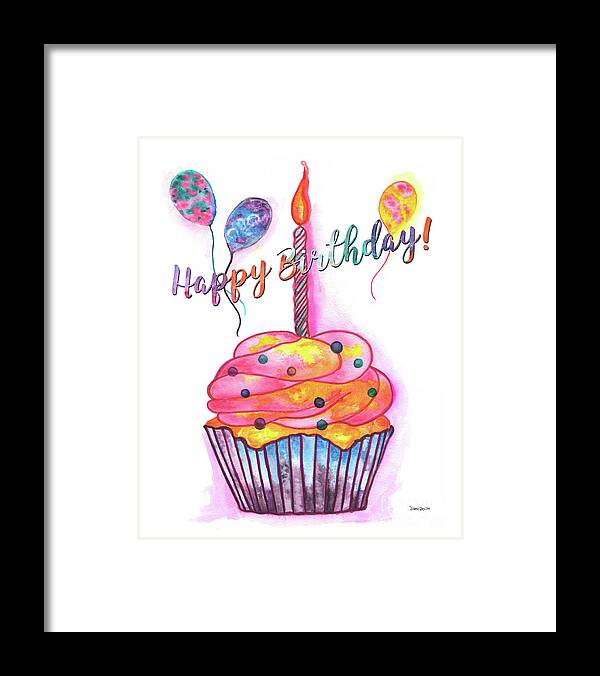 Birthday Framed Print featuring the painting Birthday Cupcake by Debbie DeWitt