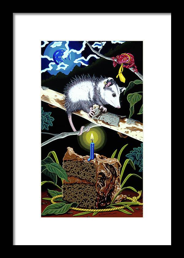 Opossum Framed Print featuring the painting Birthday Surprise by Paxton Mobley