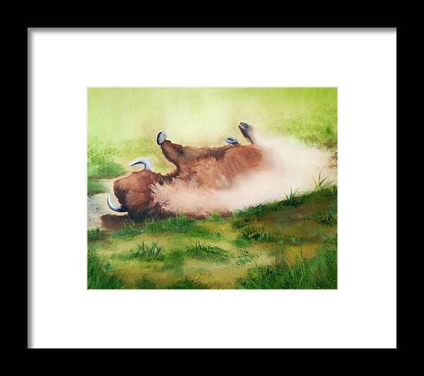 Animals Framed Print featuring the painting Bison Dirt Bath by Joni McPherson