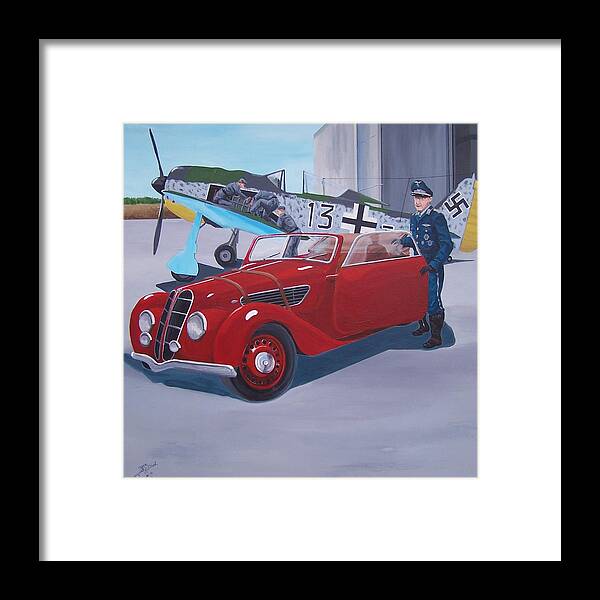 Joseph 'pip Priller Framed Print featuring the painting Black 13 BMW 327 by Gene Ritchhart