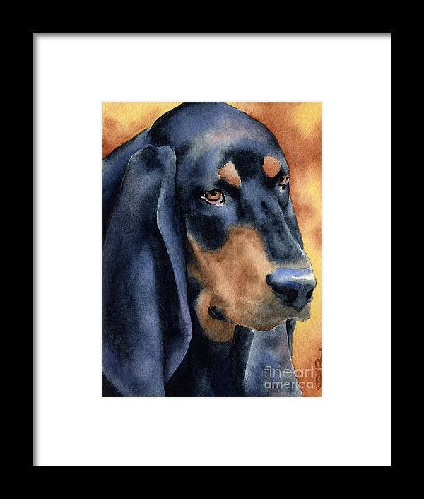 Black And Tan Framed Print featuring the painting Black And Tan Coonhound by David Rogers