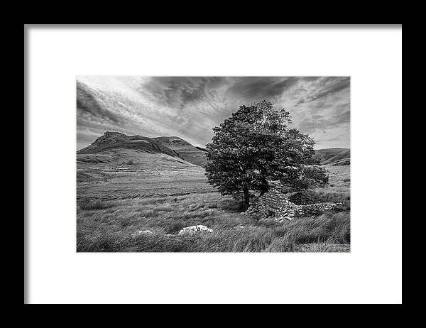 Landscape Framed Print featuring the photograph Black and white Evening landscape image of Llyn y Dywarchen lake by Matthew Gibson
