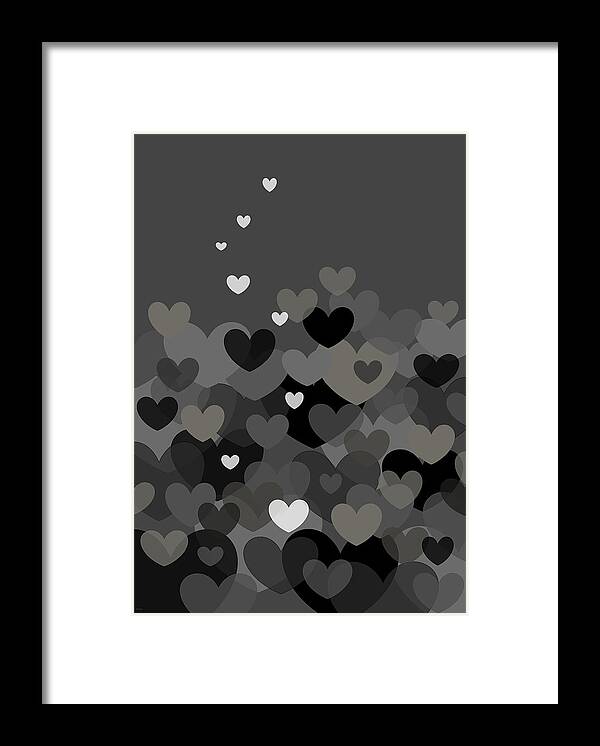 Black And White Heart Abstract Framed Print featuring the digital art Black and White Heart Abstract by Val Arie