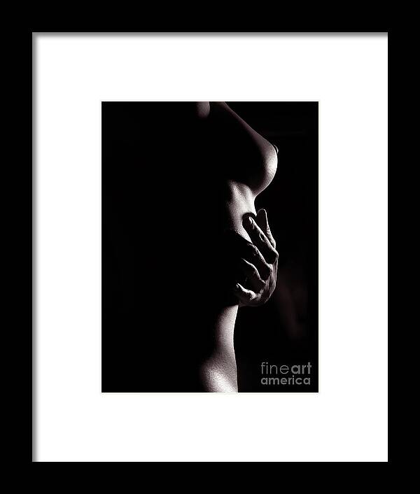 Black and white nude woman breast and body outline Framed Print