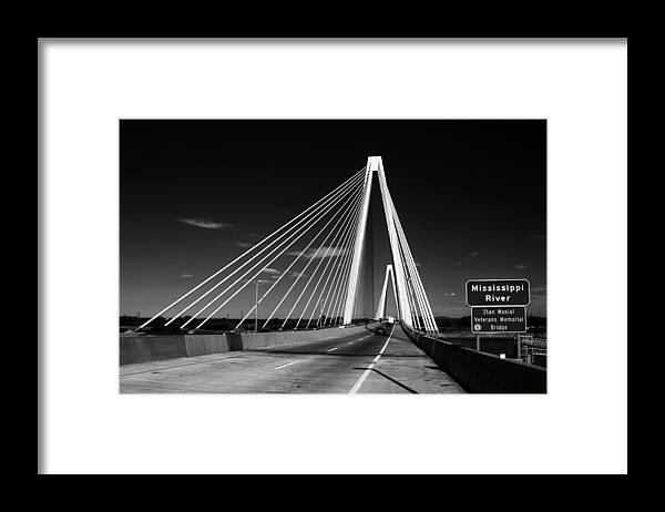 Stan Musial Veterans Memorial Bridge Framed Print featuring the photograph Black and White of the Stan Musial Bridge by Buck Buchanan