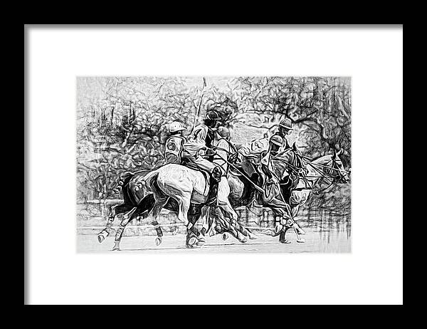 Alicegipsonphotographs Framed Print featuring the photograph Black And White Polo Hustle by Alice Gipson