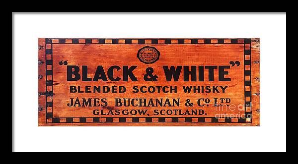 Black & White Scotch Whiskey Wood Sign Framed Print featuring the photograph Black and White Scotch Whiskey Wood Sign by Jon Neidert