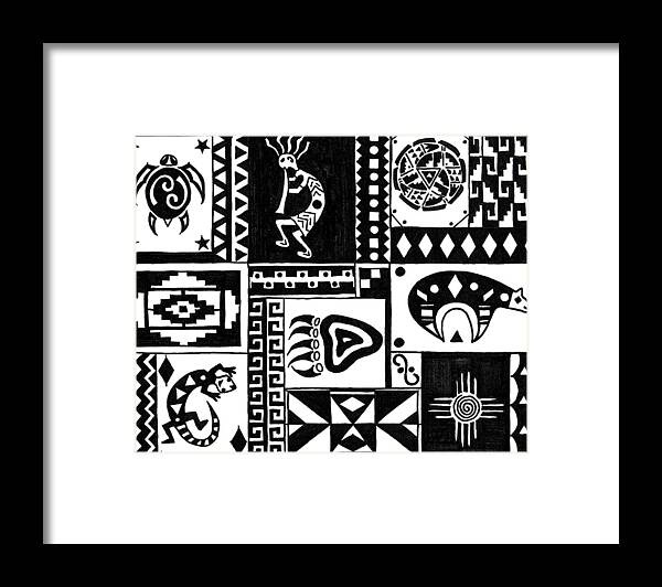 Turtle Framed Print featuring the painting Black and White Southwest Sampler by Susie WEBER