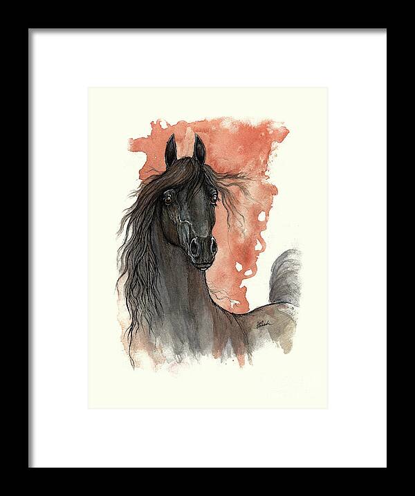 Horse Framed Print featuring the painting Black arabian horse 2013 11 13 by Ang El