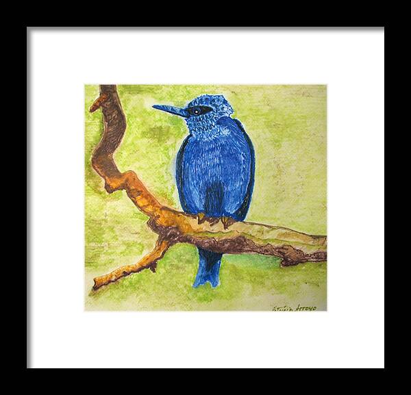 Birds Framed Print featuring the painting Black as Blue Bird by Patricia Arroyo