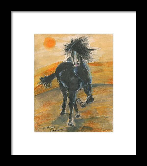 Pony Framed Print featuring the painting Black Breeze by Mary Armstrong