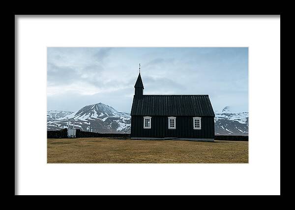 Budir Church Framed Print featuring the photograph Black church of Budir, Iceland by Michalakis Ppalis