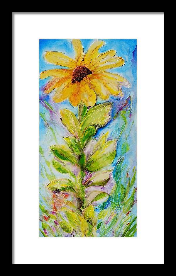 Abstract Framed Print featuring the painting Black Eyed Susan by Theresa Marie Johnson