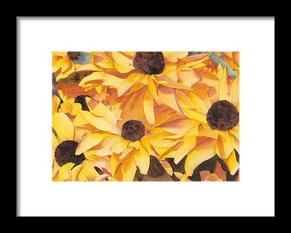Black Framed Print featuring the painting Black Eyed Susans by Ken Powers
