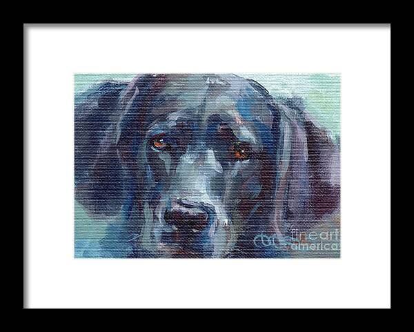 Black Lab Framed Print featuring the painting Black Lab Bandit by Kimberly Santini