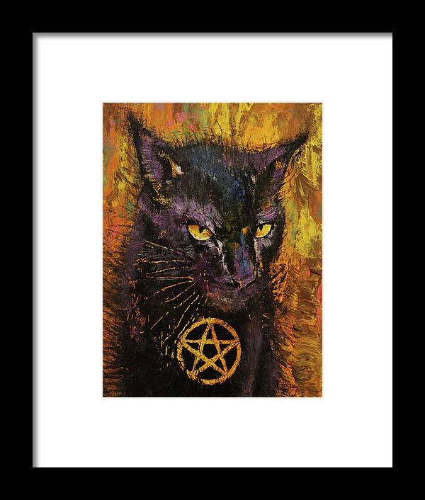 Cat Framed Print featuring the painting Black Magic Cat by Michael Creese
