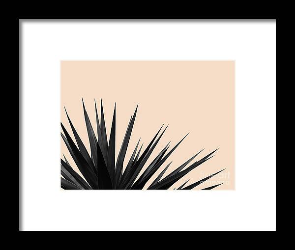 Black Framed Print featuring the mixed media Black Palms on Pale Pink by Emanuela Carratoni