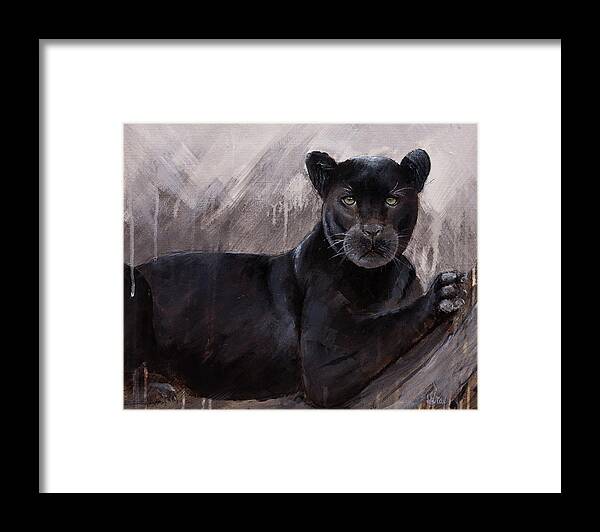 Black Panther Framed Print featuring the painting Black Panther by Gray Artus